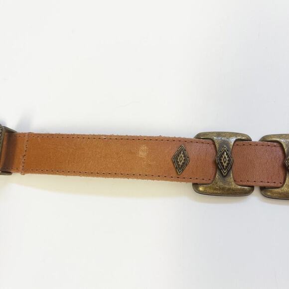 VTG 90’s Robinson's BROWN LEATHER BELT Brass Metal Buckle and Conchos 30-34 - Picture 5 of 9